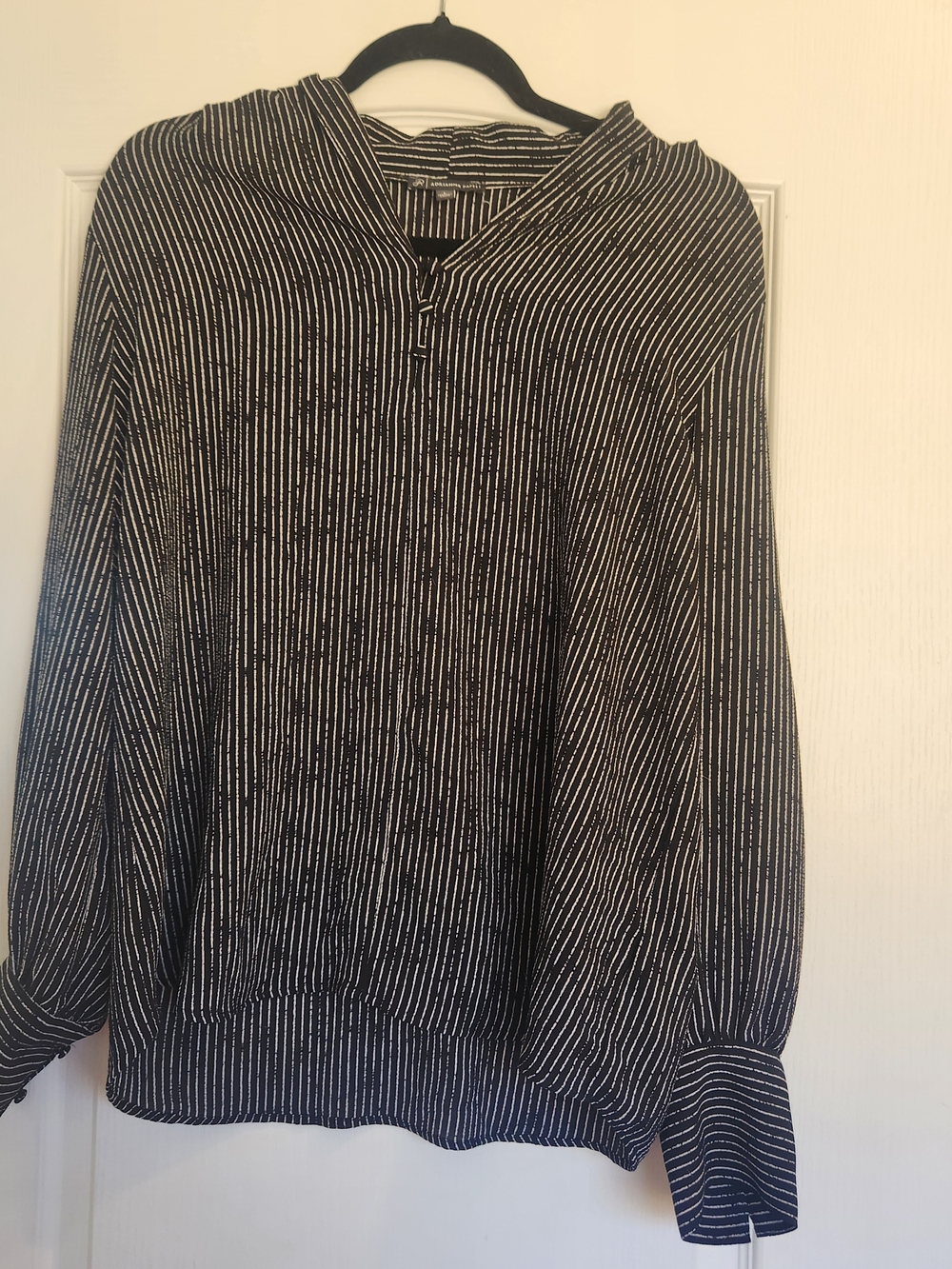 Adrianna Papell Black and White Striped Blouse L Euc